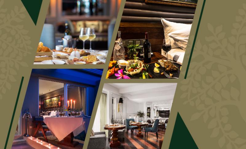 Romantic vacation package banner collage for J7 Hotel Siem Reap featuring luxury dining, room decor, and amenities.