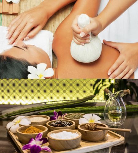 Traditional Khmer herbal compress massage at Moringa Wellness Spa, located inside J7 Angkor Hotel in Siem Reap, Cambodia.